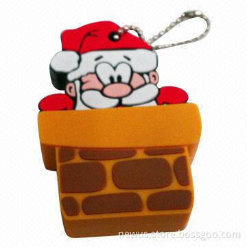 USB Flash Drive with Merry Christmas Santa Claus Shape, Made of Soft PVC